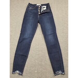 KanCan‎ Jeans Women Dark Wash Button Fly High Rise Distressed Ankle Skinny Jeans